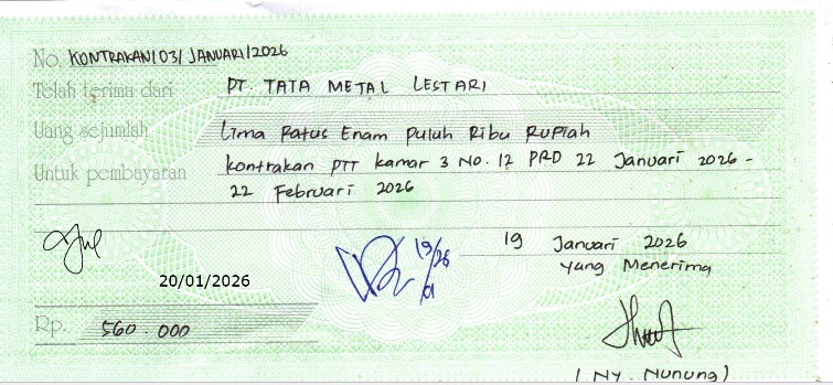 TML - Penyediaan Kontrakan Tukang Kamar 3 Oleh Bu Nunung Periode   22 Januari - 22 Februari 2026